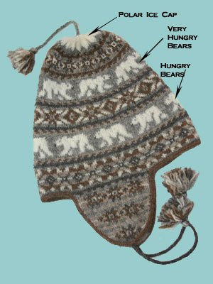 Polar Chullo by Mary Ann Stephens, in the Winter '09 Twist Collective, a fair isle polar bear ear flap hat