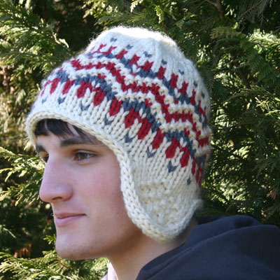 Fair Isle style earflap hat knit in Dale of Norway Hubro bulky weight yarn