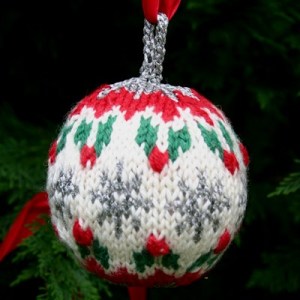 Holly Ball Christmas ornament, a free knitting pattern by Mary Ann Stephens at Kidsknits.com