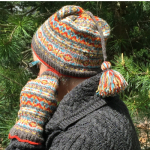 Calling Scotland, a Fair Isle style hat and fingerless mittens set knitting design by Mary Ann Stephens