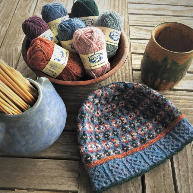 ladies' Fair Isle knit hat with twisted stitches on brim